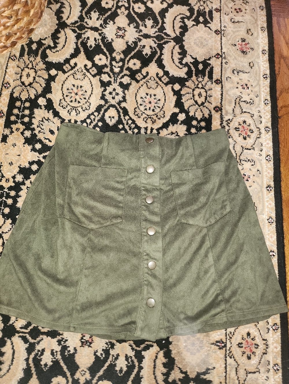 Forever 21 Olive Green Button-Front A-Line Skirt